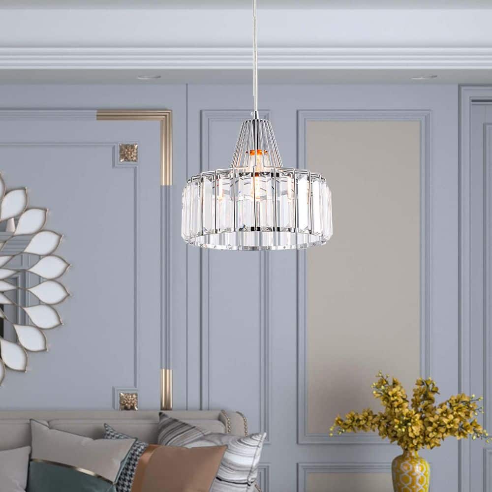 1-Light 10.6 in. Chrome Crystal Modern Lantern Dimmable Pendant Dining Kitchen Ceiling Lights Foyer Bedroom Lighting price history on PriceWatchPro