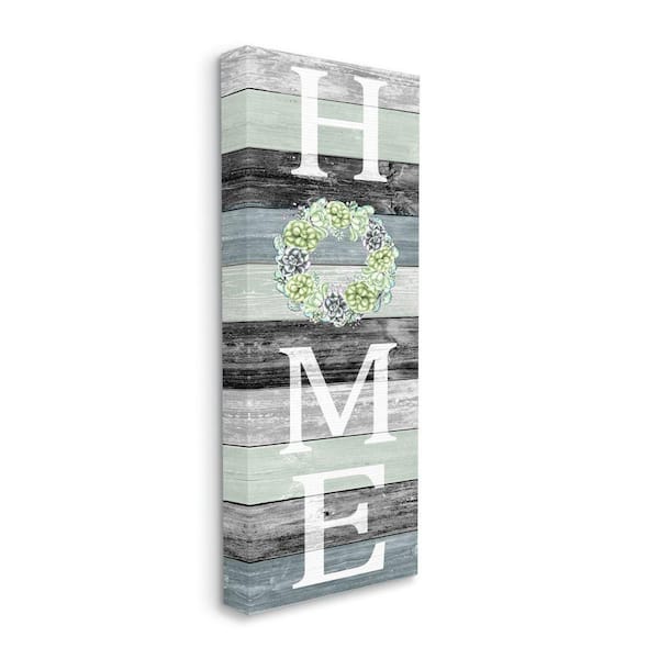 Stupell Industries "Succulent Wreath Welcome Home Sign Green Black" by Kim Allen Unframed Print Country Wall Art 20 in. x 48 in.
