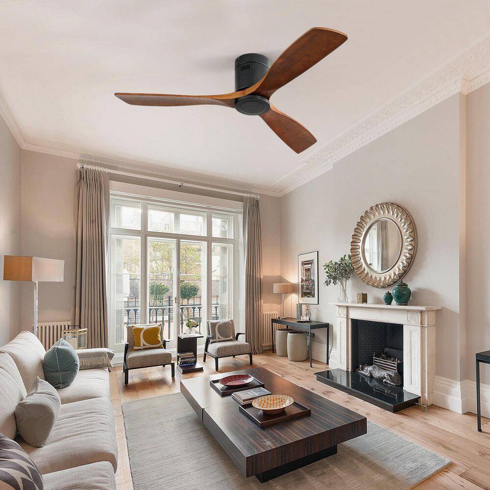 52 in. Brown Wood Reversible DC Motor Flush Mount Standard Ceiling Fan with Remote Control No Light price history on PriceWatchPro