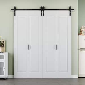 72 in. x 84 in. Paneled 1-Lite White Primed MDF Composite Bi-fold Sliding Barn Door with Hardware Kit and Handle