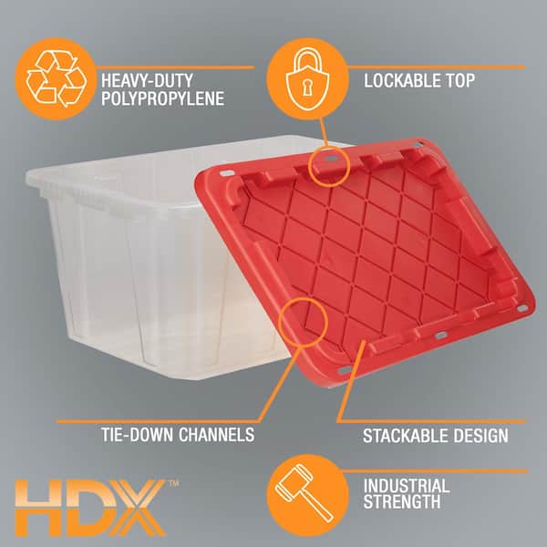 HDX 26L Stackable Mini Storage Tote in Clear Resin Base with Red Flip Top