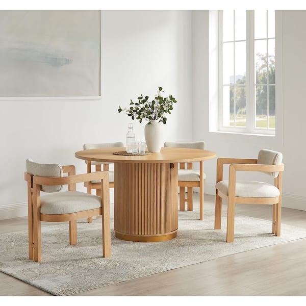 Thorne Natural Modern Rustic Upholstered Dining Arm Chairs (Set of 2)