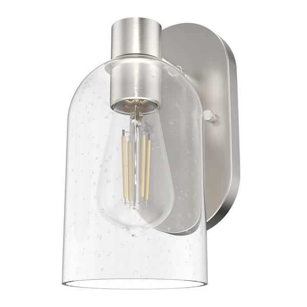 Lochemeade 1 Light Brushed Nickel Wall Sconce with Seeded Glass Shade Bathroom Light