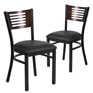 Walnut Wood Back/Black Vinyl Seat/Black Metal Frame Restaurant Chairs (Set of 2)