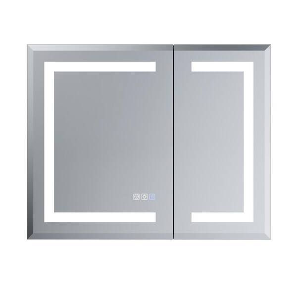 WELLFOR 24-in x 30-in Surface/Recessed Mount Silver Mirrored Medicine Cabinet