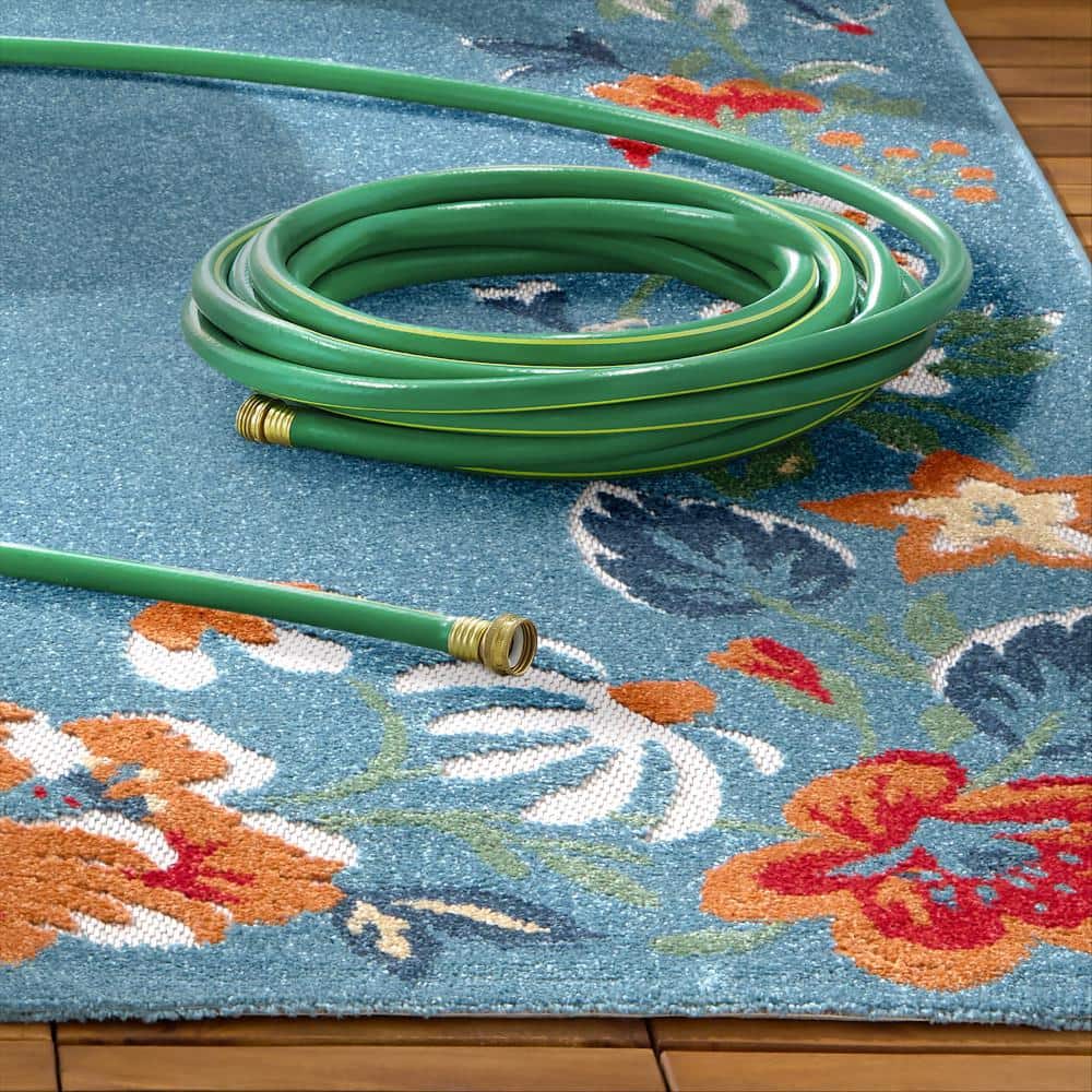 Hibiscus Bloom Light Blue Red Floral Indoor Outdoor Rug