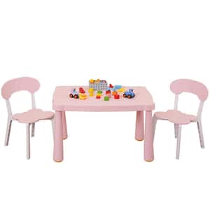 Pink Plastic Kids Table and Chair Set, 3-Piece Outdoor Side Toddler Table and Chair Set, Children Activity Table