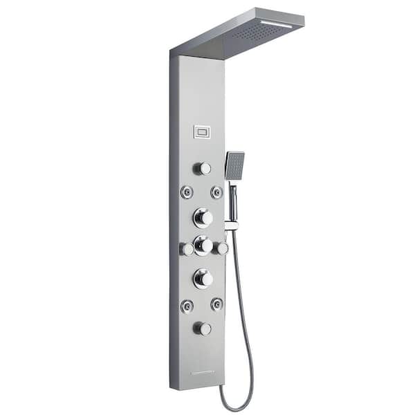 8-Jet Rainfall Shower Panel System Tower with Rainfall Waterfall Shower Head Hand Shower Wand Tub Spoutin Chrome Nickel