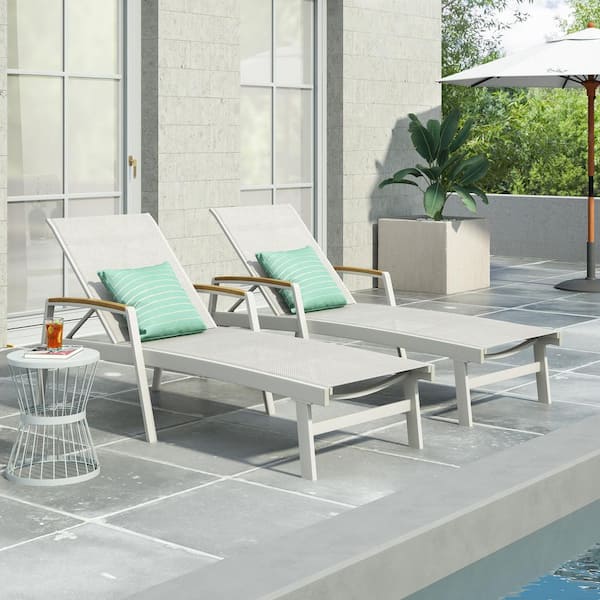 Noble House Oxton White 2-Piece Metal Outdoor Chaise Lounge