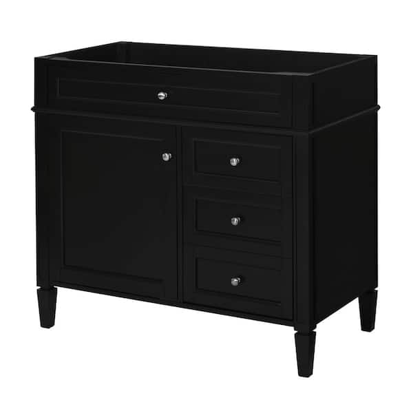 Renata 35.74 in. W Modern Freestanding Bath Vanity Cabinet without Top in Black with Door, Tip-out Drawer, 2 Drawers