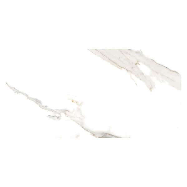 Kaia Steorra White 12 in. x 24 in. Stone Look Polished Porcelain Wall and Floor Tile Sample