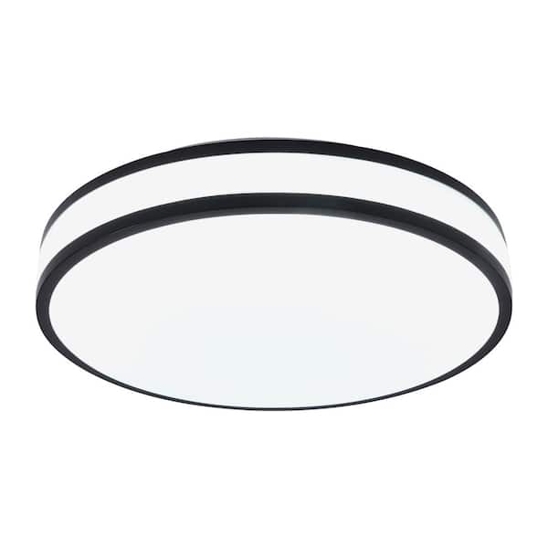 OUKANING 15 in. Black and White Modern Round Flush Mount Ceiling Light with Acrylic Shade and 3-Color Integrated LED