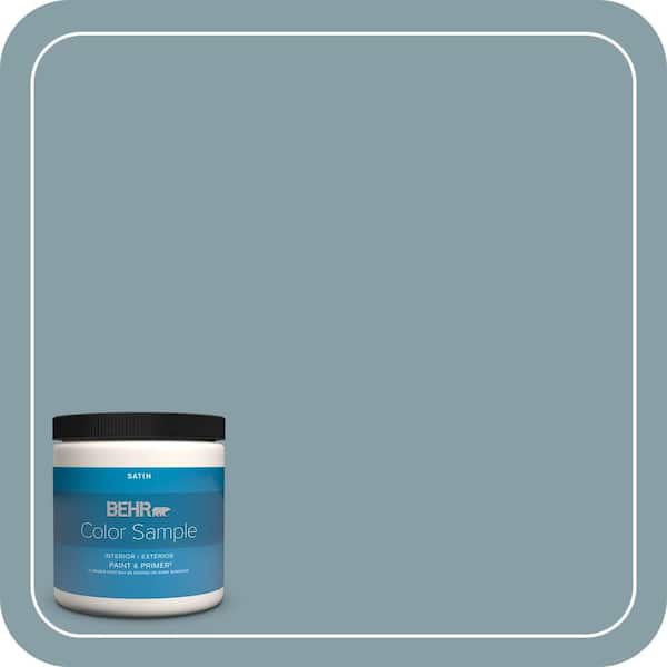 BEHR PREMIUM PLUS 8 oz. #BNC-18 Aqua Gray Satin Enamel Interior/Exterior Paint & Primer Color Sample