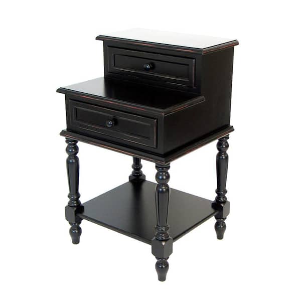 Benjara 18 in. Black Rectangle Wood End Table with Turned Legs