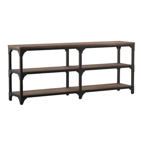 Benjara 72 in. Weathered Brown/Gray Standard Rectangle Wood Console Table with 2-Shelves