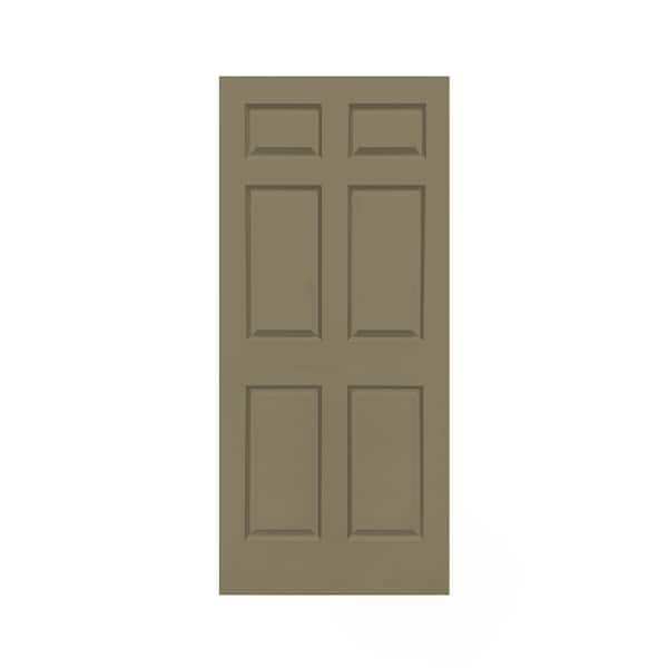 36 in. x 80 in. 6-Panel Olive Green Stained Composite MDF Interior Door Slab For Pocket Door