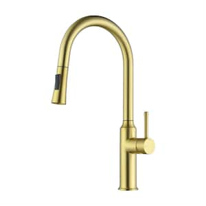 Single Handle Pull-Down Sprayer Kitchen Faucet in Brushed Gold