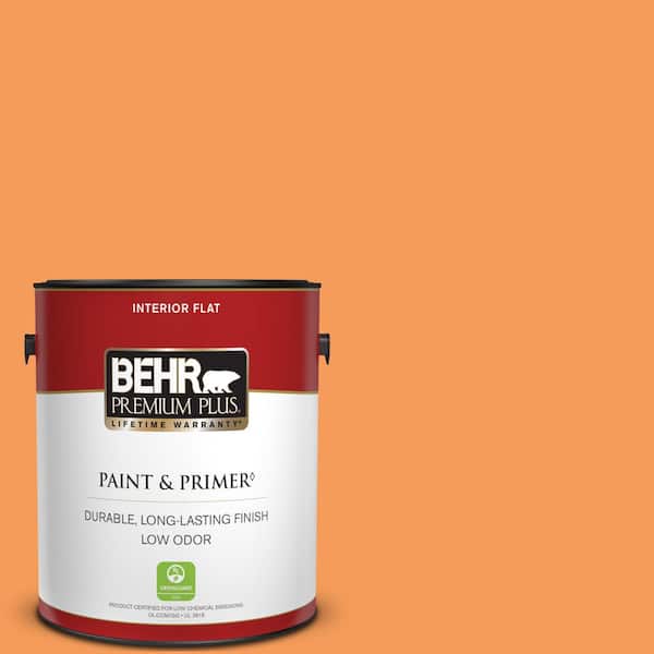 BEHR PREMIUM PLUS 1 gal. #260B-6 Blaze Orange Flat Low Odor Interior Paint & Primer