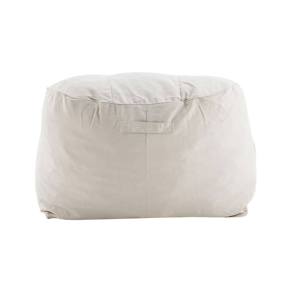 Back view of a beige bean bag lounge chair.