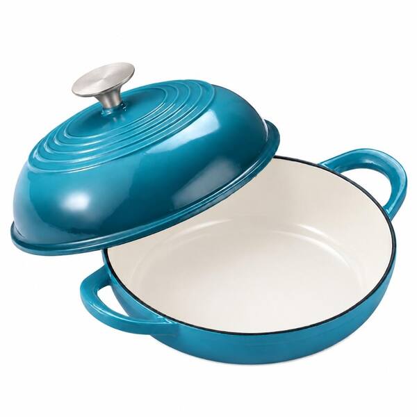6 qt Round Cast Iron Dutch Oven Bread Oven with Lid, Blue Green Enameled Finish for Sourdough Baking