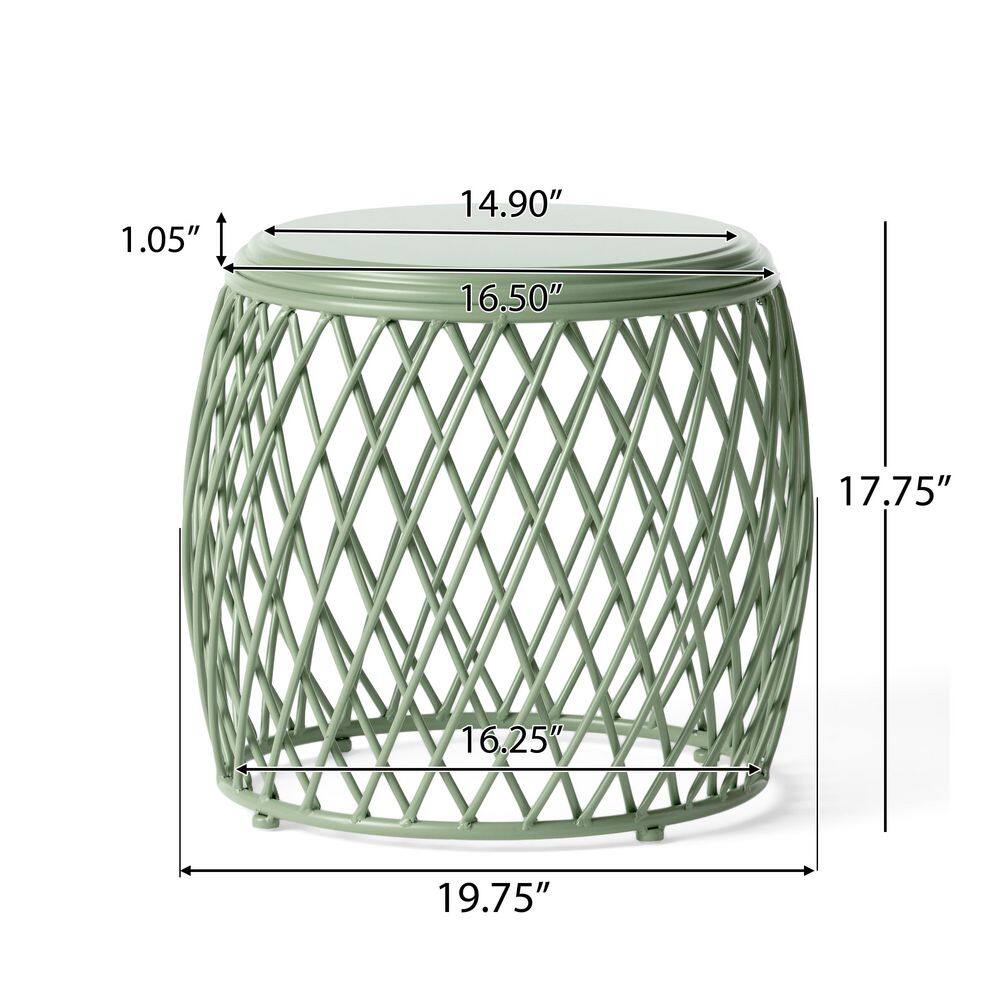 Matte Green 19 Inch Lattice Iron Outdoor Side Table