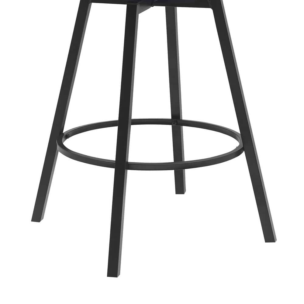 Athena 27" Swivel Black Wood Counter Stool with Blue Fabric and Black Metal