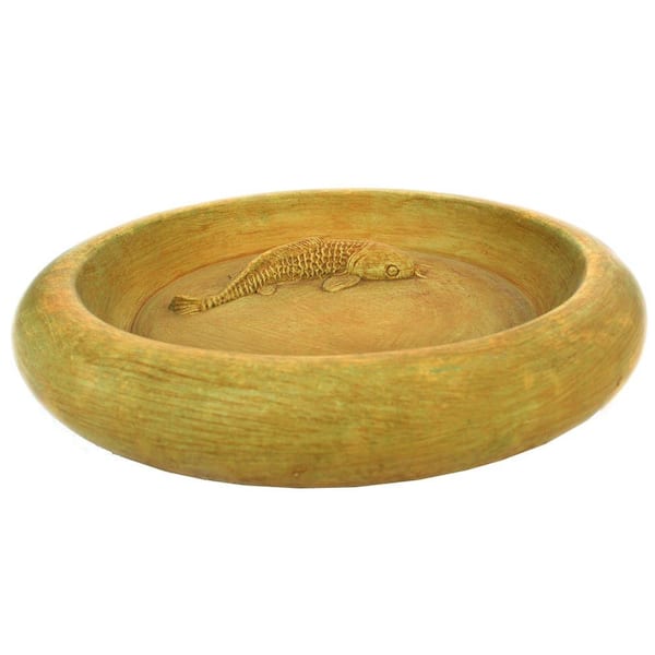 Nichols Bros. Stoneworks Cast Stone Koi Pond Garden Birdbath - Weathered Bronze