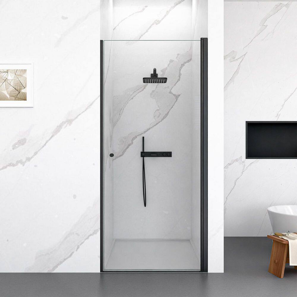 32 to 33.5 in. W x 72 in. H Framed Reversible Pivot Shower Door in Matte Black with Nano-Coated Tempered Glass price history on PriceWatchPro