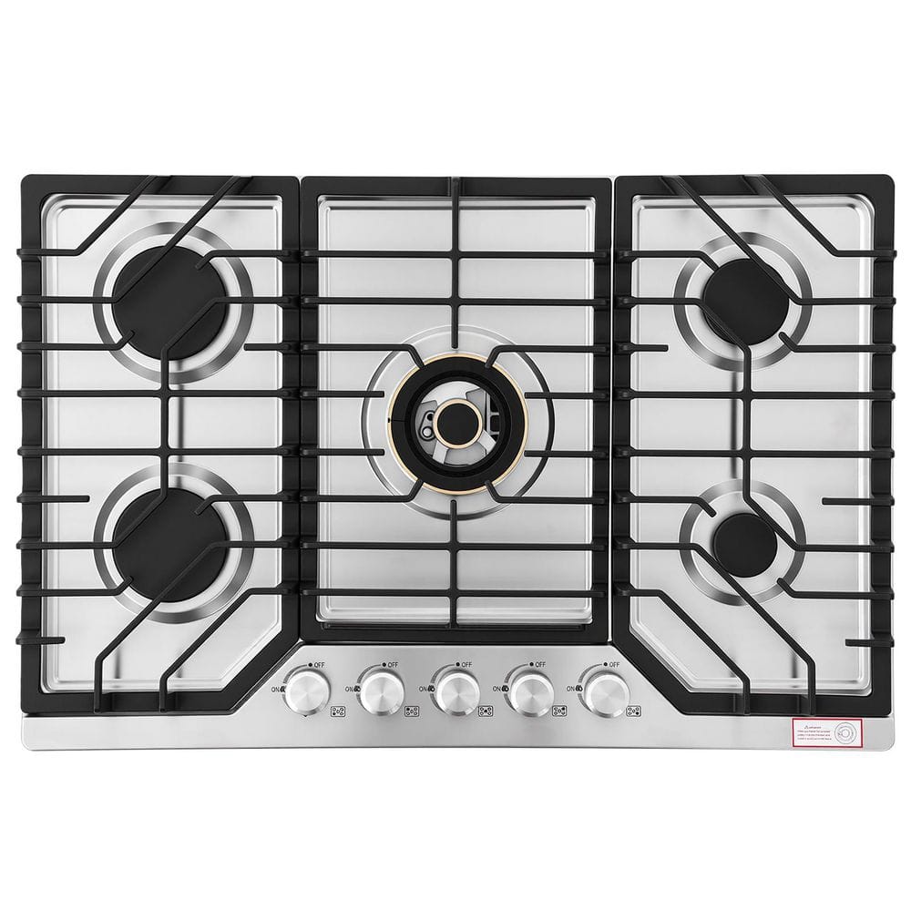 30 in. 5-Burner Gas Cooktop in Stainless Steel with Quick Boil and Simmer Burner
