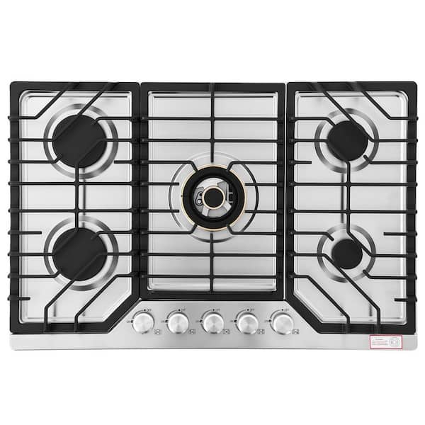 30 in. 5-Burner Gas Cooktop in Stainless Steel with Quick Boil and Simmer Burner