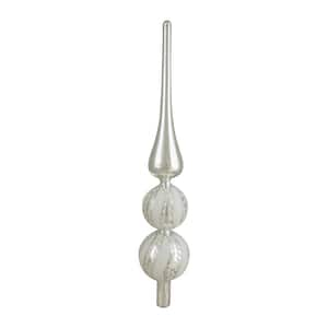 14.75 in. Silver and White Glitter Glass Finial Christmas Tree Topper
