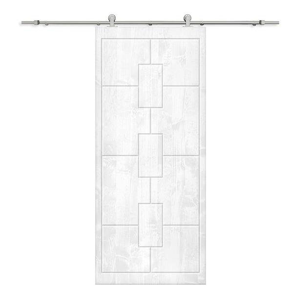 CALHOME 36 in. x 80 in. White Stained Pine Wood Modern Interior Sliding Barn Door with Hardware Kit