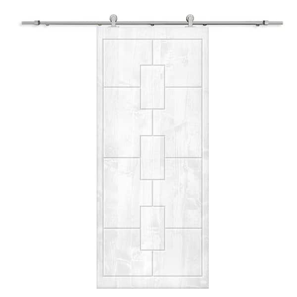 CALHOME 30 in. x 96 in. White Stained Pine Wood Modern Interior Sliding Barn Door with Hardware Kit