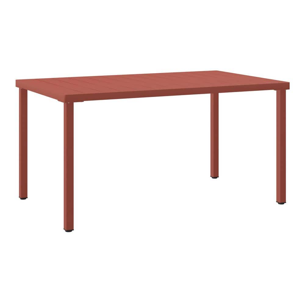 Frond and Form Modern Outdoor Patio 59 in. x 35.4 in. Rectangular Iron Dining Table, Red