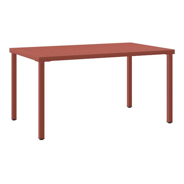 Frond and Form Modern Outdoor Patio 59 in. x 35.4 in. Rectangular Iron Dining Table, Red