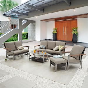 Thermal Transfer 5-Piece Wicker Patio Conversation Set with Khaki Cushions