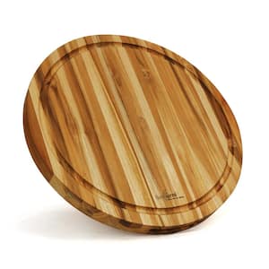 5 pieces 15.75 Inch Round Teak Wood Cutting Board with Juice Groove & Hand Grip, Get 1 Free Wooden Spatula