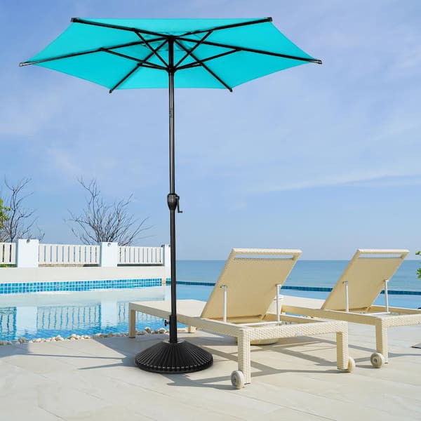 abba patio umbrella with lights Abba Patio 7.5-ft Steel Blue Push-button Tilt Market Patio Umbrella one_size