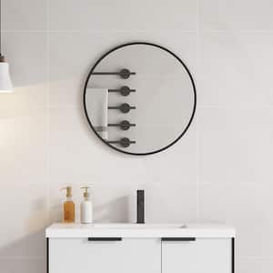 24 in. W x 1.2 in. H Large Round Aluminum Black Framed Wall mounted Bathroom Vanity Mirror