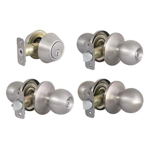 Saturn Stainless Steel Knob House Pack with 2 Entry, 2 Single Cylinder Deadbolts, 3 Privacy, 3 Passage Knobs