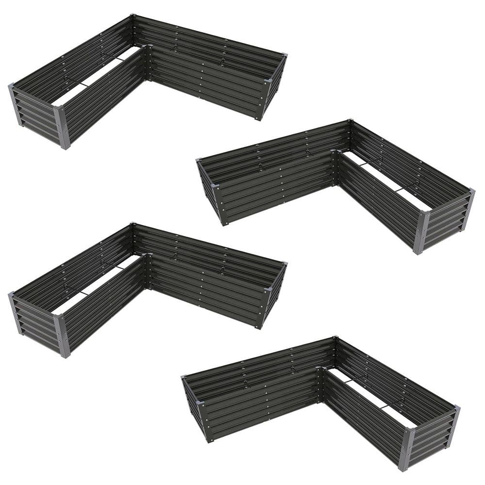 74 x 74 x 18 in. L-Shaped Galvanized Steel Raised Garden Bed, Outdoor Plant