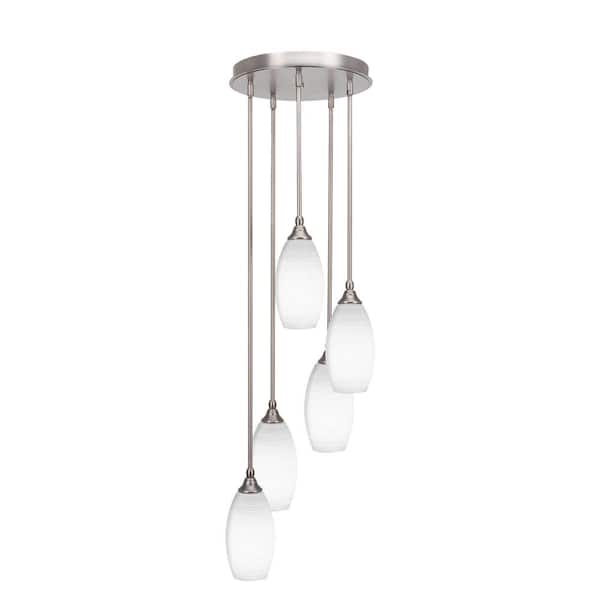 Unbranded Villa 5 Light Brushed Nickel Pendant, Cluster Pendant Light with 5.5 in. White Matrix Glass Shades, No Bulbs Included