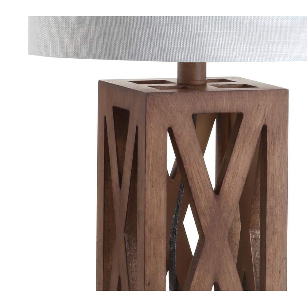 Stewart Rustic 21.5" Brown Wood Table Lamp with White Linen Shade