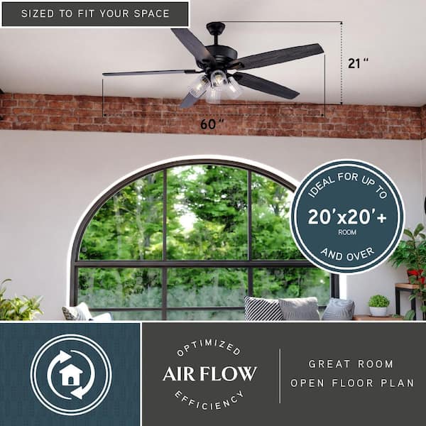 VAXCEL Fircrest 60 in. Matte Black Downrod Mount Ceiling Fan with