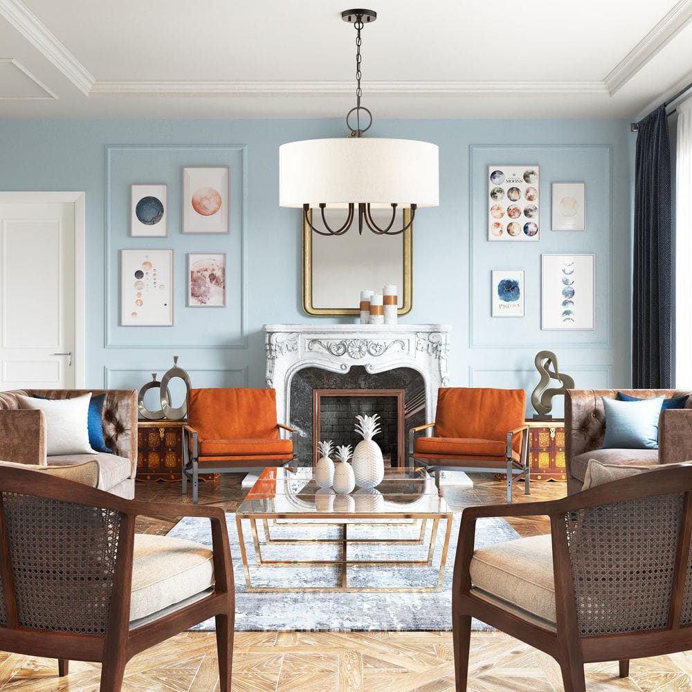 Blossom English Bronze 5-Light Pendant with Oatmeal Shade