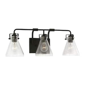 Jaden 24 in. 3-Light Black Transitional Wall Bathroom Vanity Light with Clear Seeded Glass Shades