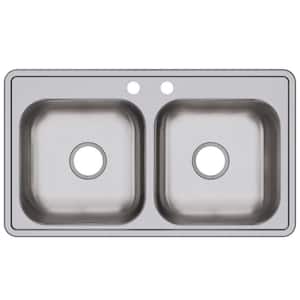 Stainless Steel 33 in. 2-Hole Double Bowl Drop-In Kitchen Sink