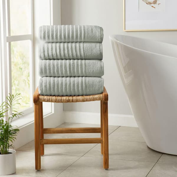 Sage Green Premium Cotton Ribbed Textured 4-Pack Bath Towel Set