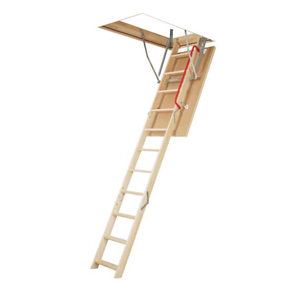 Louisville Wood Folding Attic Ladder 7.75-ft to 10.25-ft (Rough Opening:  22.5-in x 54-in) with 250-lb Capacity at