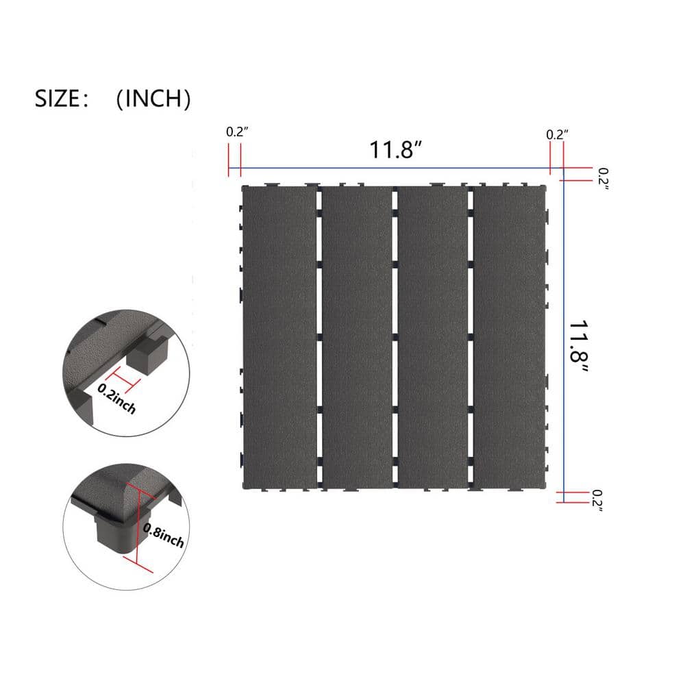 Gray 12'' x 12'' Plastic Interlocking Outdoor Deck Tiles